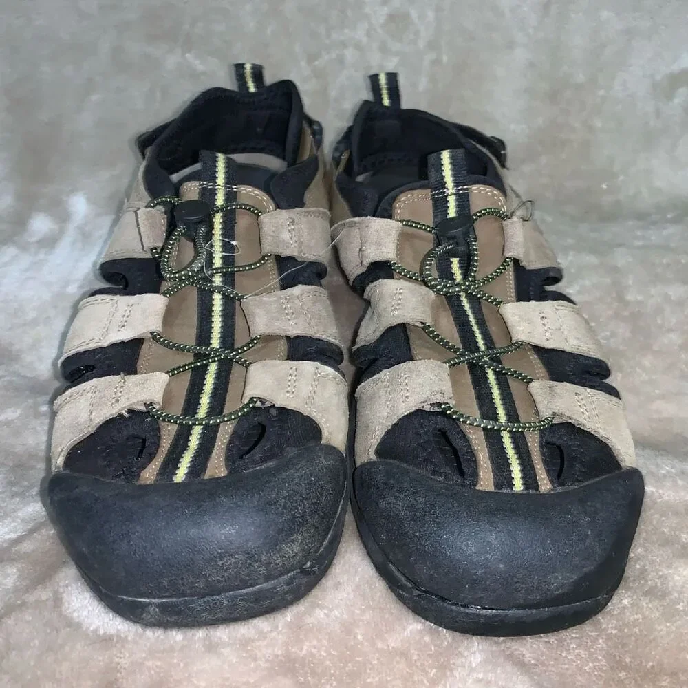 Mens Size 10 Hiking Walking‎ Outdoor Sandals Open Weave Tan Black Ankle Strap